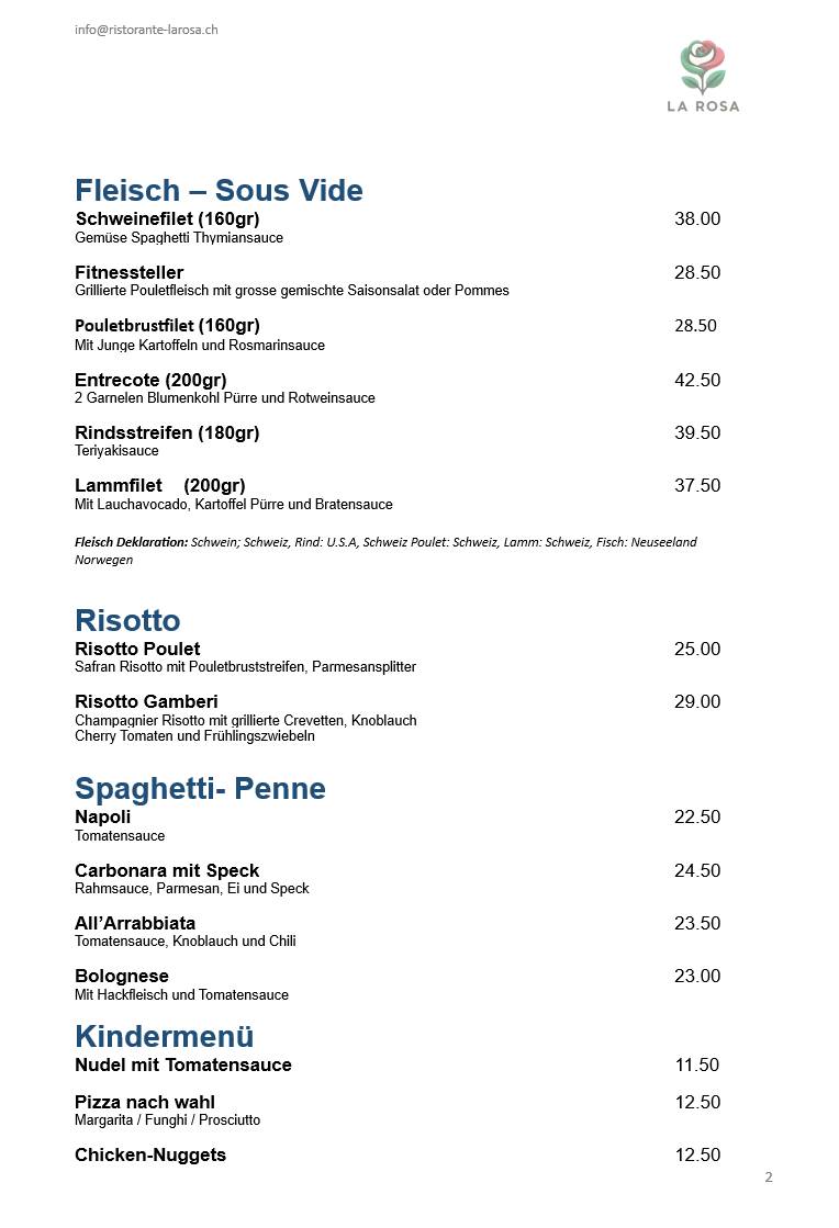 Menu di Ristorante La Rosa 