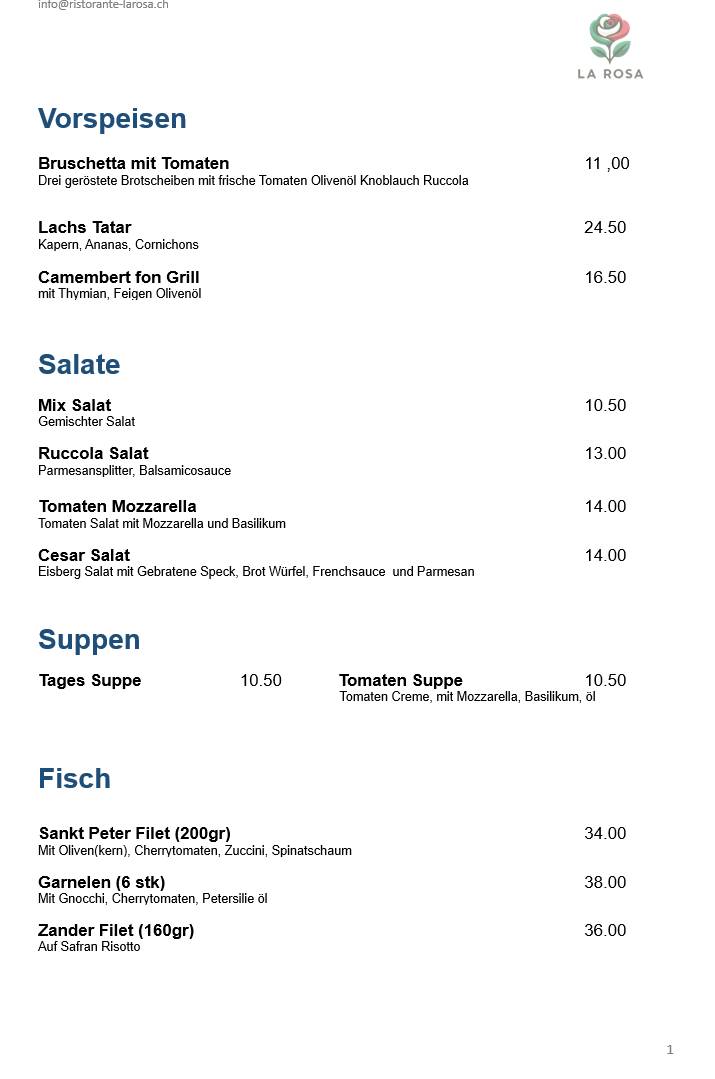 Menu di Ristorante La Rosa 