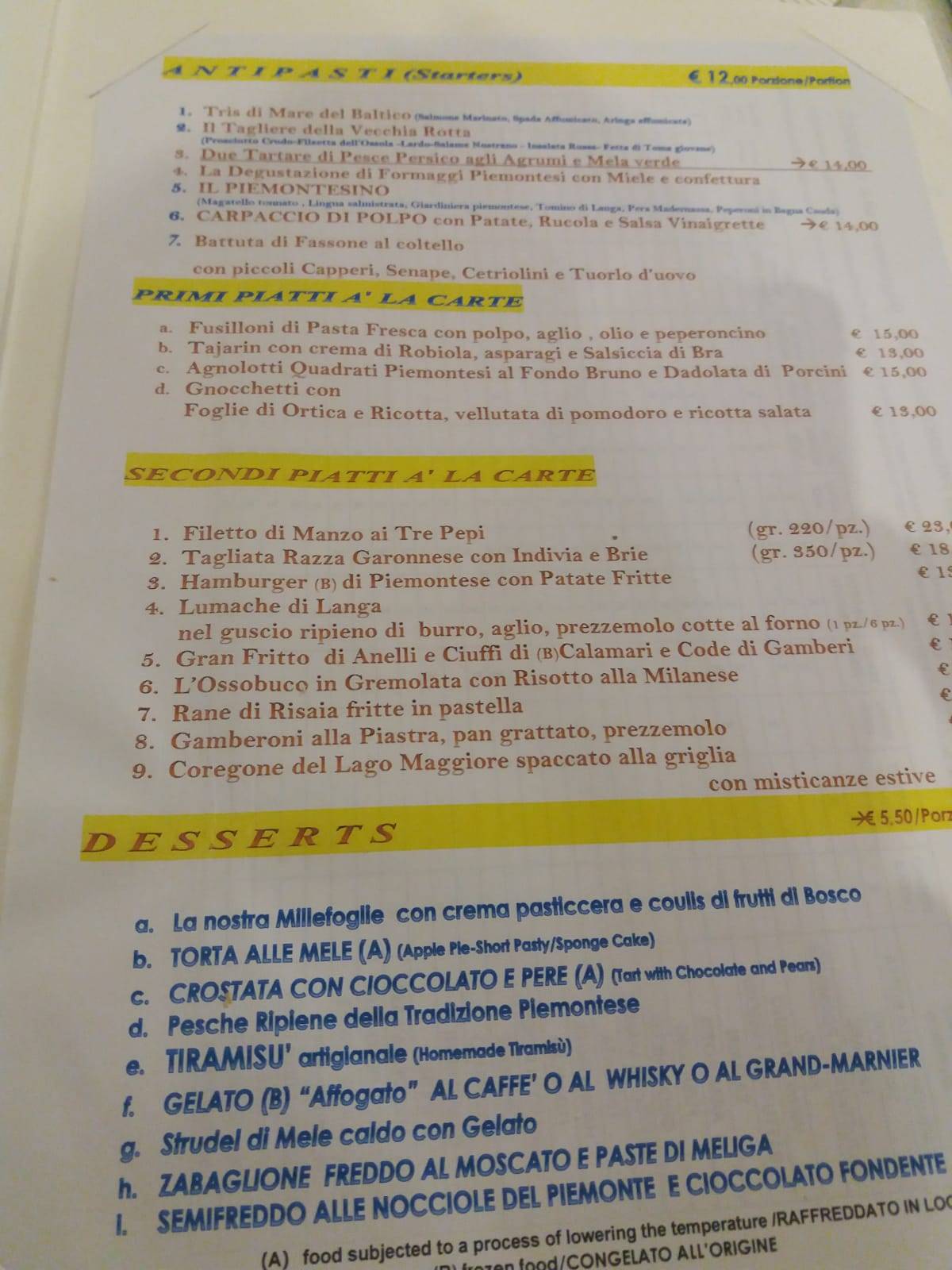 Menu di Ristorante La Rotta 