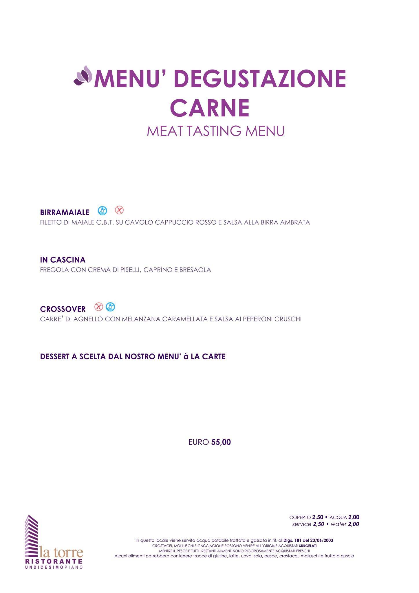 Menu di Ristorante La Torre 