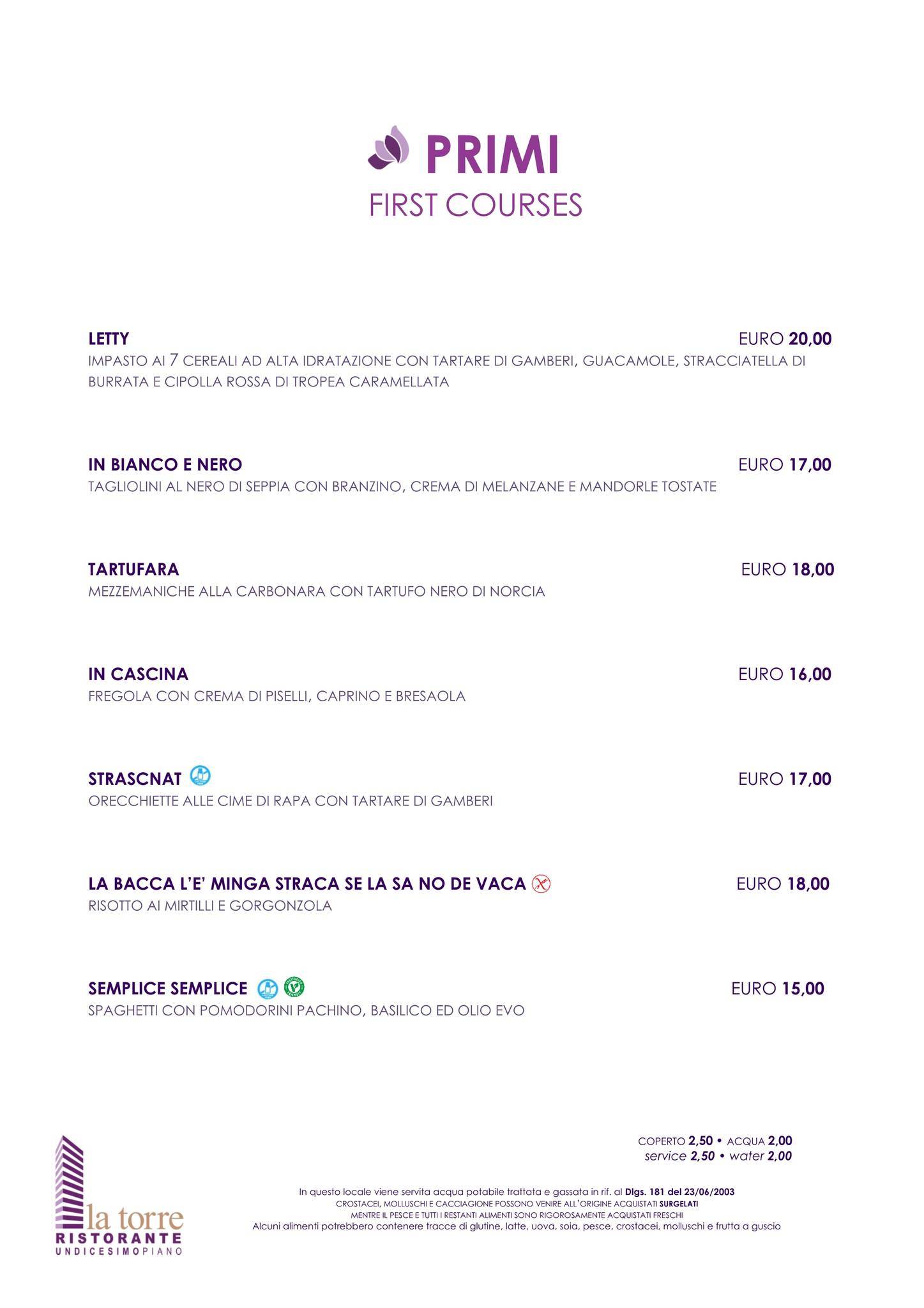 Menu di Ristorante La Torre 