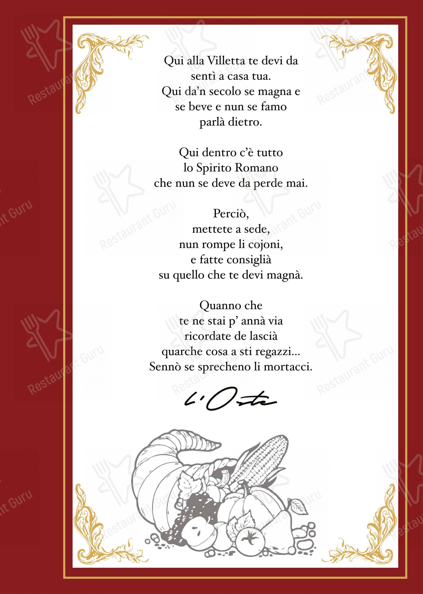 Menu per Ristorante La Villetta dal 1940 in Roma