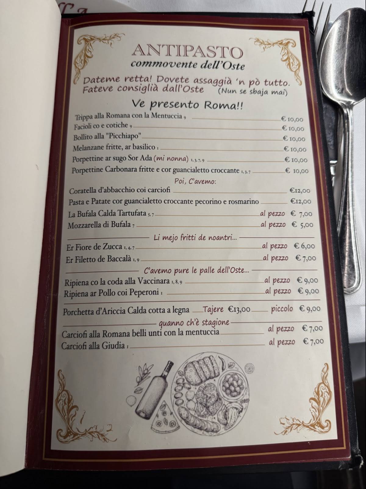 Menu di Ristorante La Villetta dal 1940 