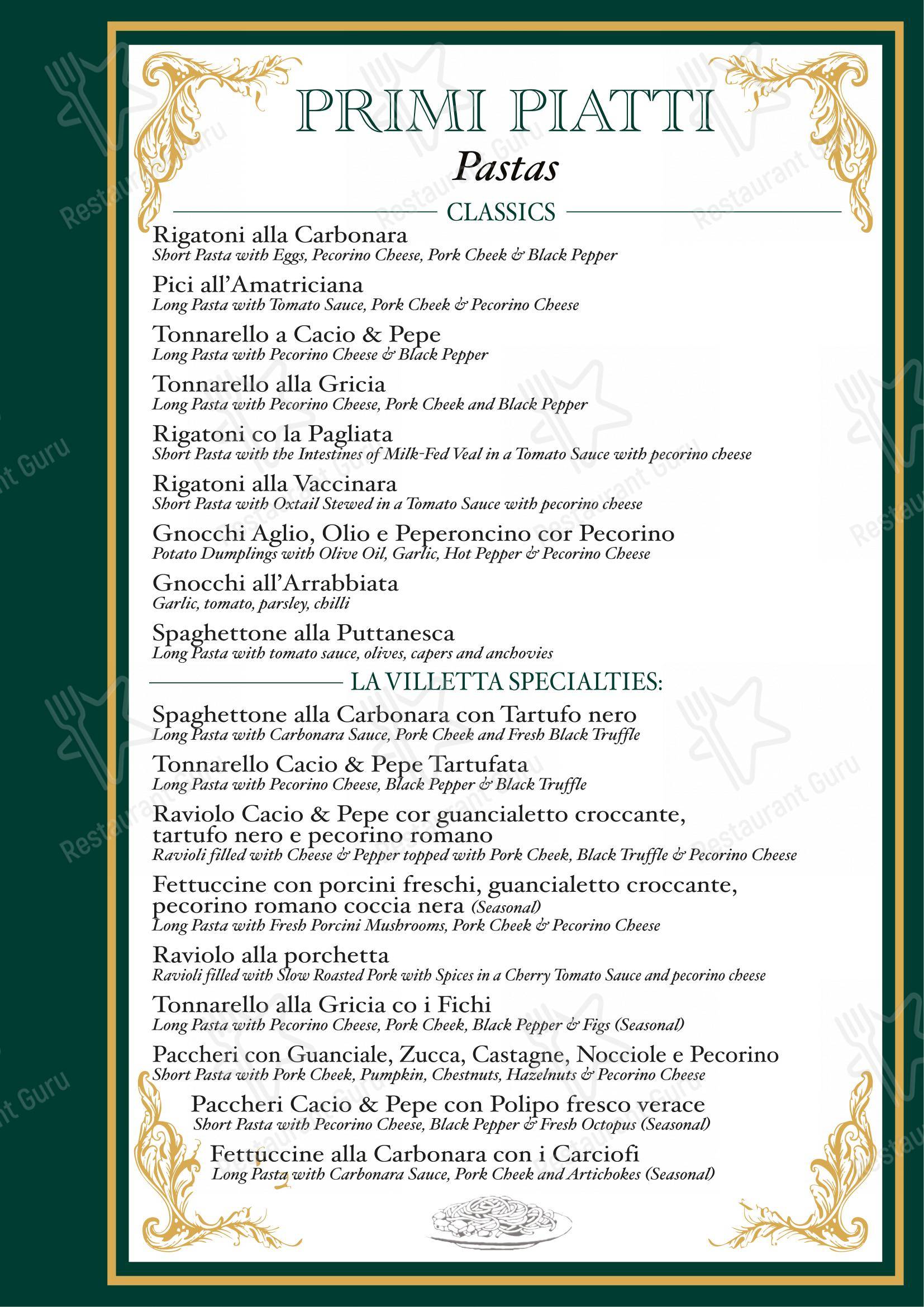 Menu di Ristorante La Villetta dal 1940 - Menu bar