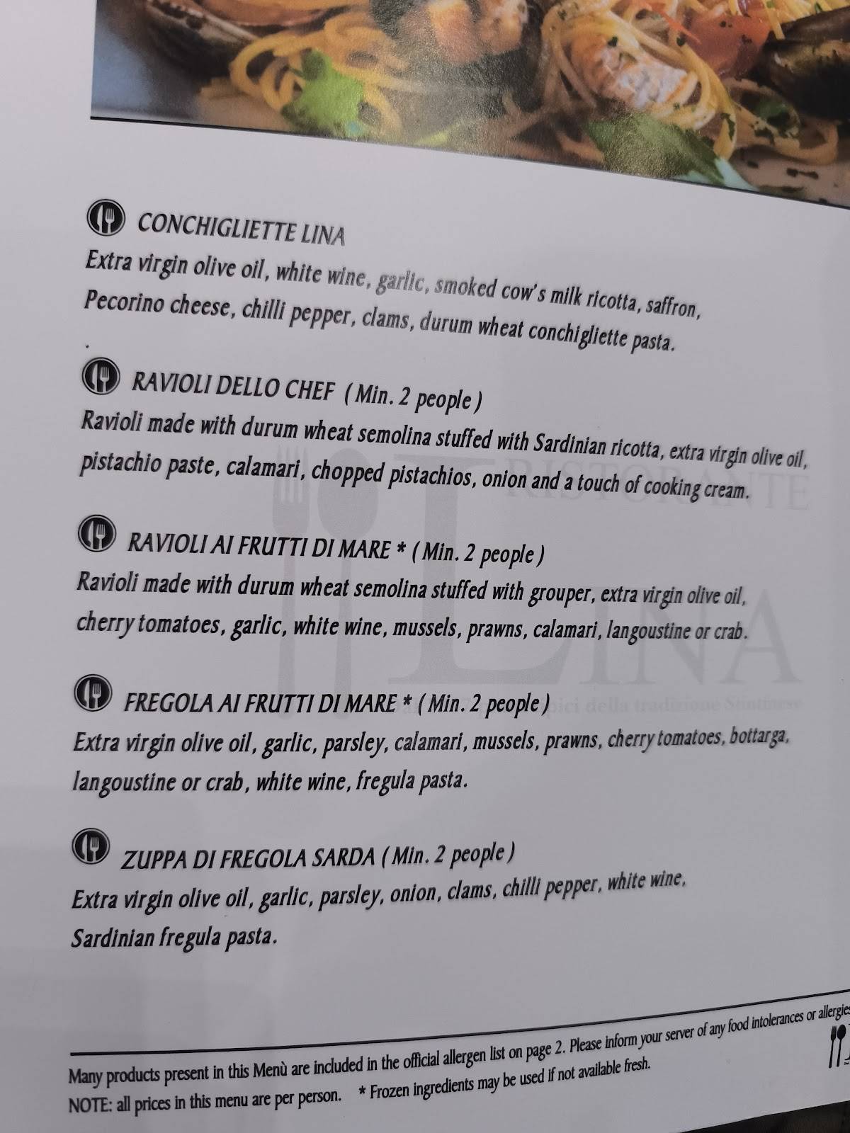 Menu di Ristorante Lina - Stintino (SS) 