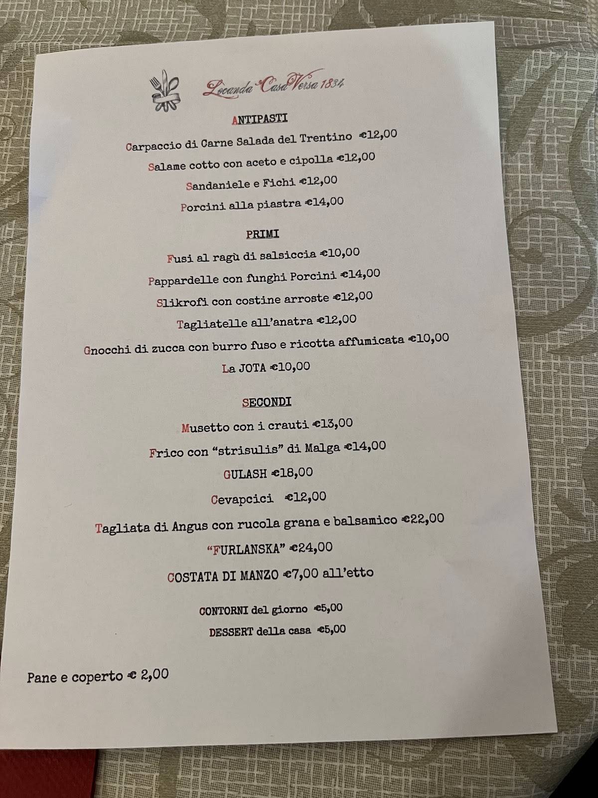 Menu di Ristorante Locanda CasaVersa 1834 Versa Gorizia 