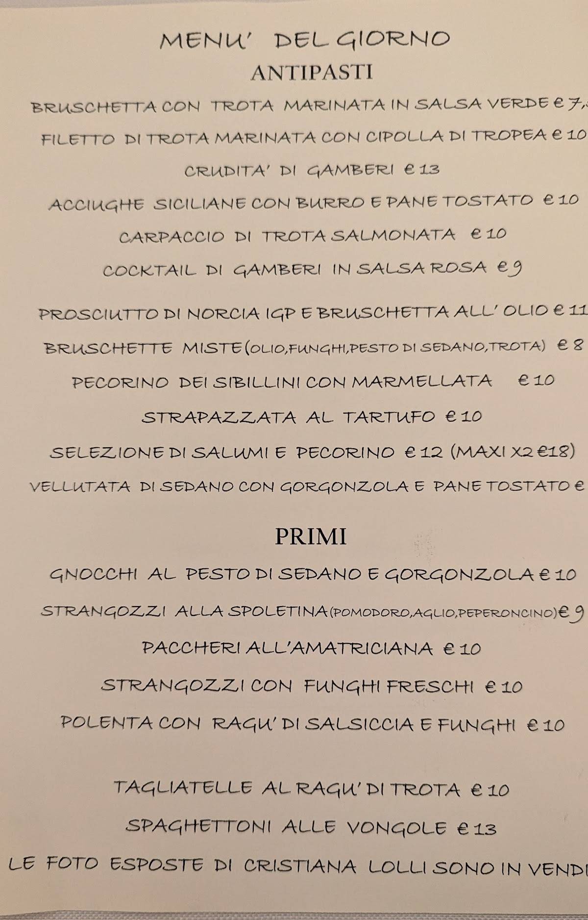Menu di Ristorante Maggiolini - Trevi 