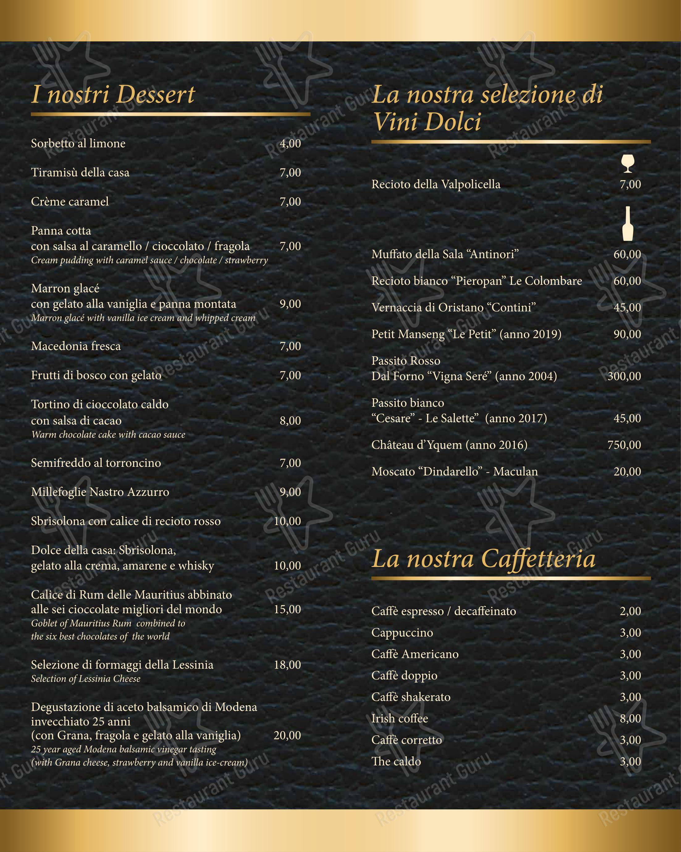 Основное меню per Ristorante Nastro Azzurro pizzeria