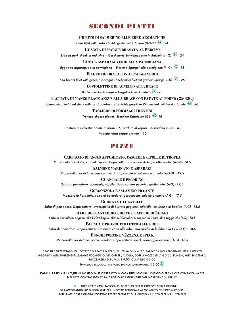Menu di Il Ristorante Novecento Dell'Hotel Rovereto 