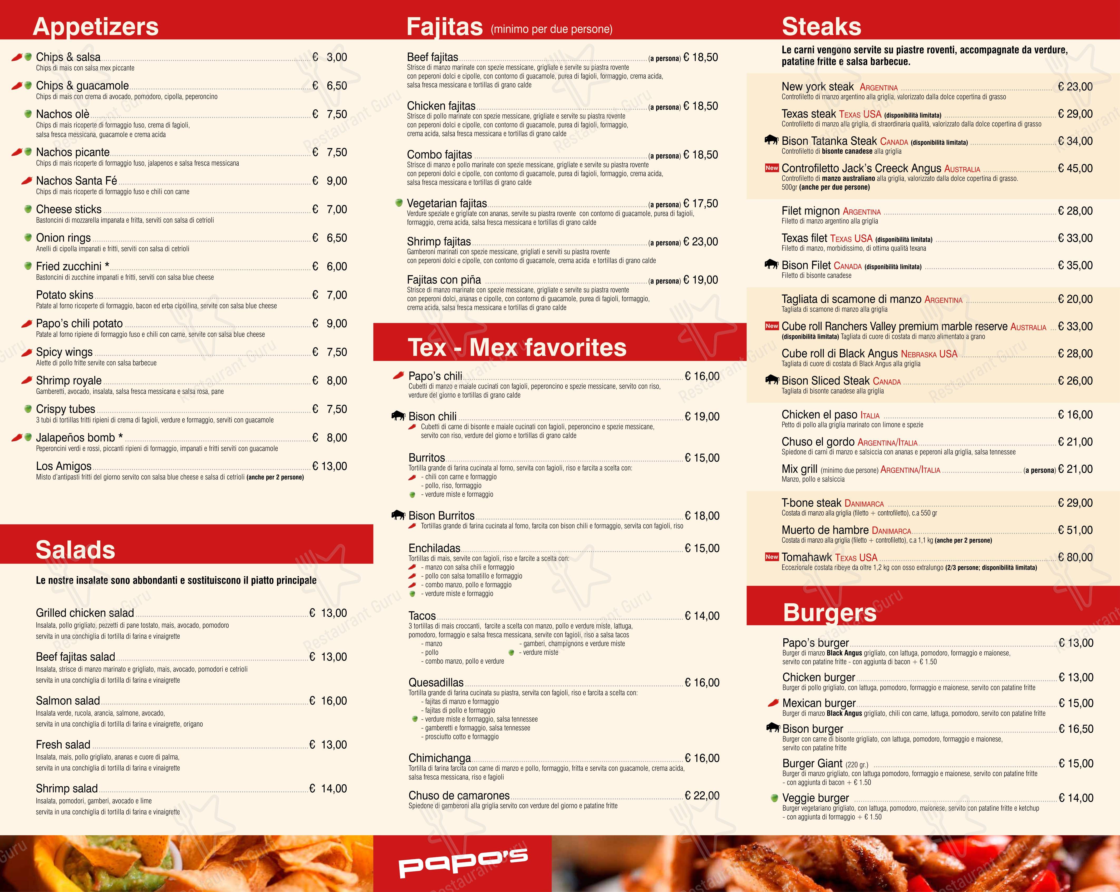 Menu per Ristorante Papo’s ristorante