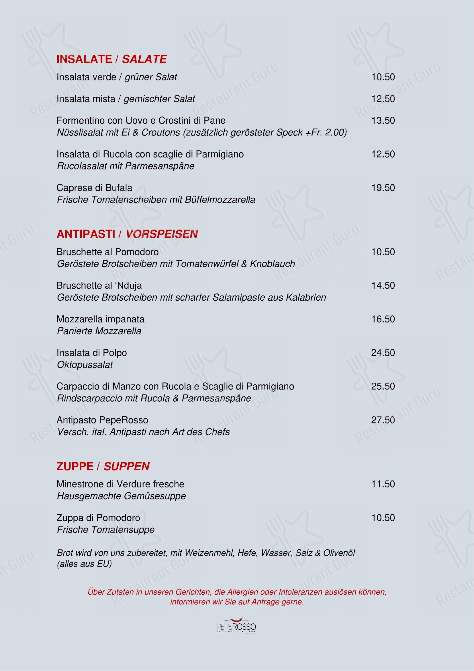 菜单 per Ristorante Il Posto del PepeRosso in Rupperswil