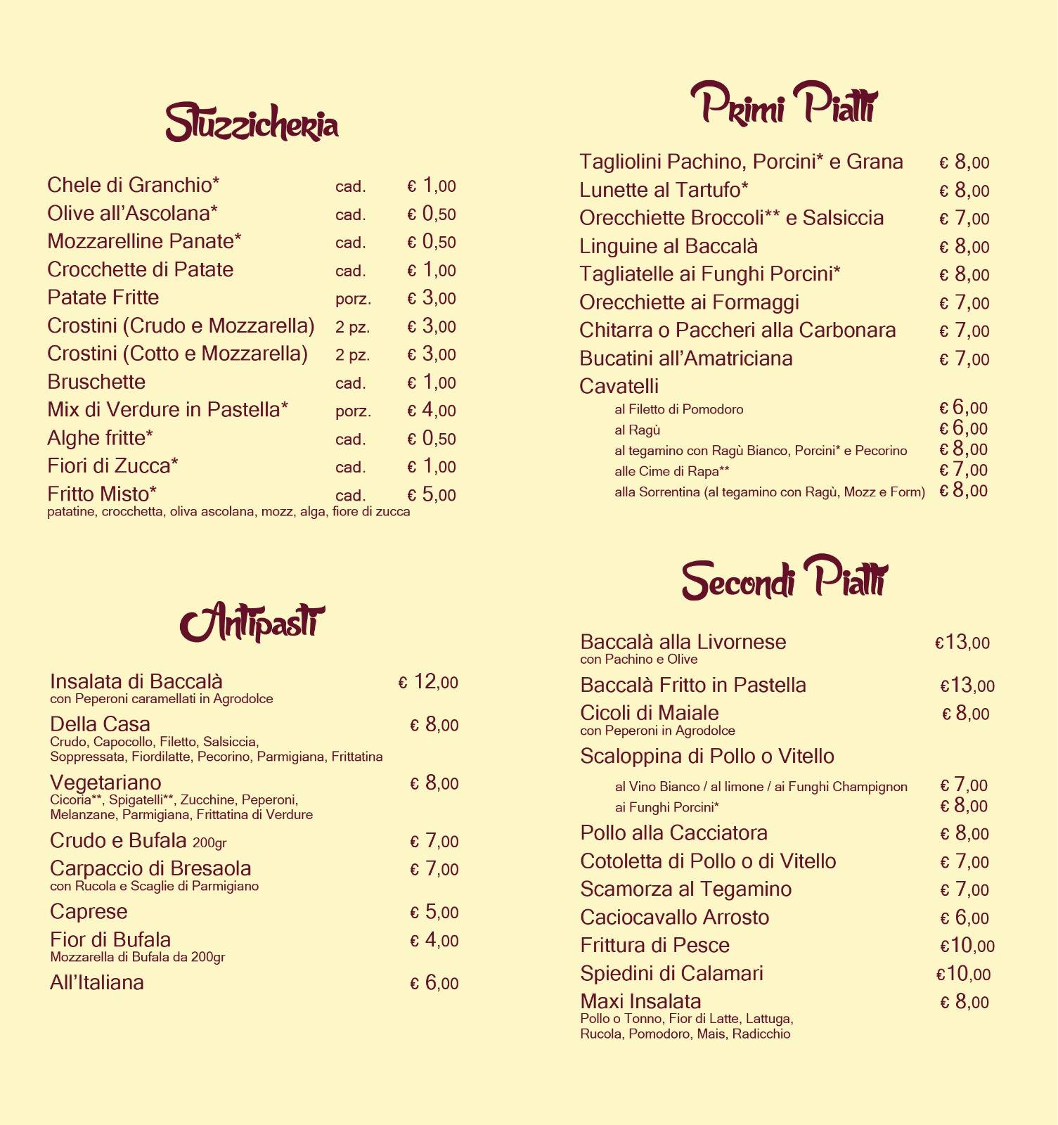 Menu di Le 4 Vianove - Hotel Ruffirio 