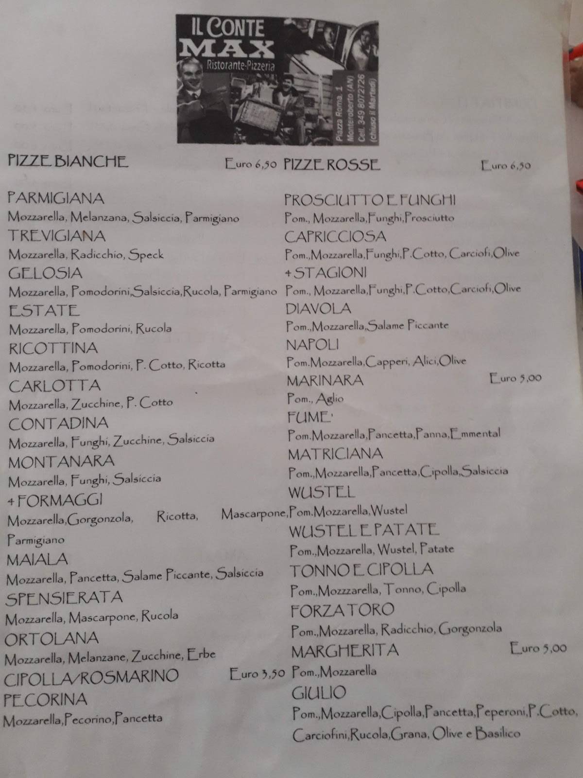 Menu di Ristorante Pizzeria Conte Max 