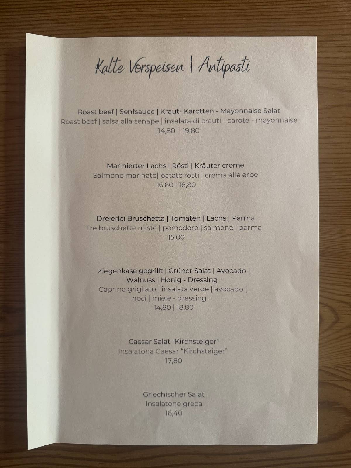 Menu di Ristorante Pizzeria Kirchsteiger 