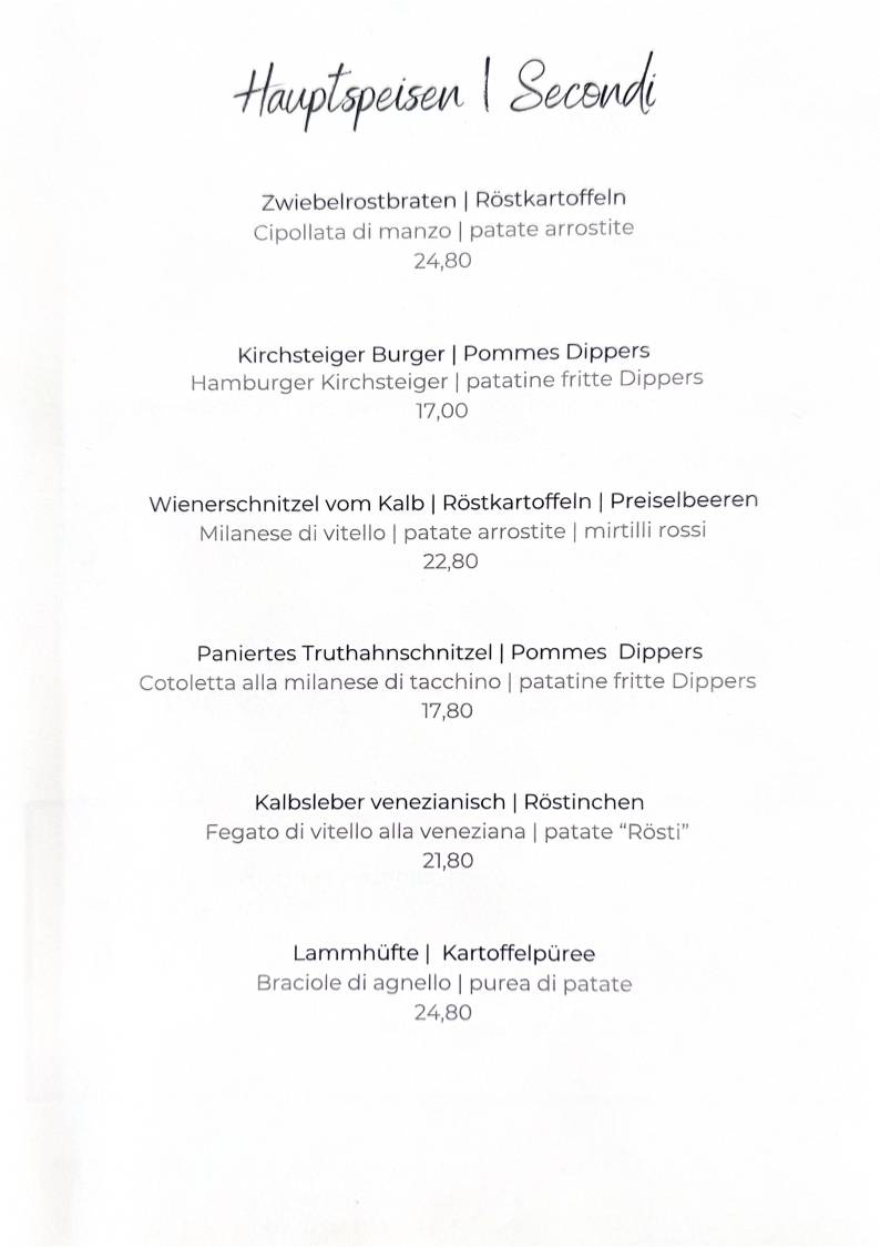 Menu di Ristorante Pizzeria Kirchsteiger 