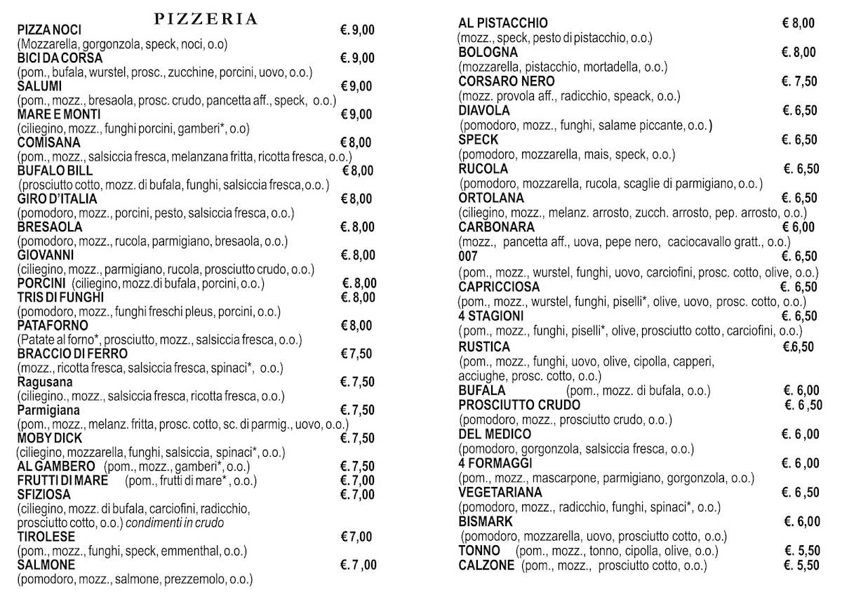 Menu di Ristorante Pizzeria Moby Dick 