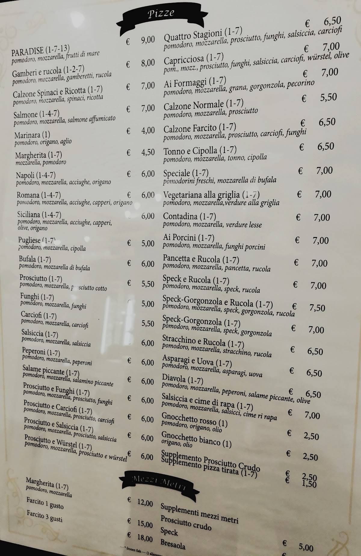 Menu di Ristorante Paradise 