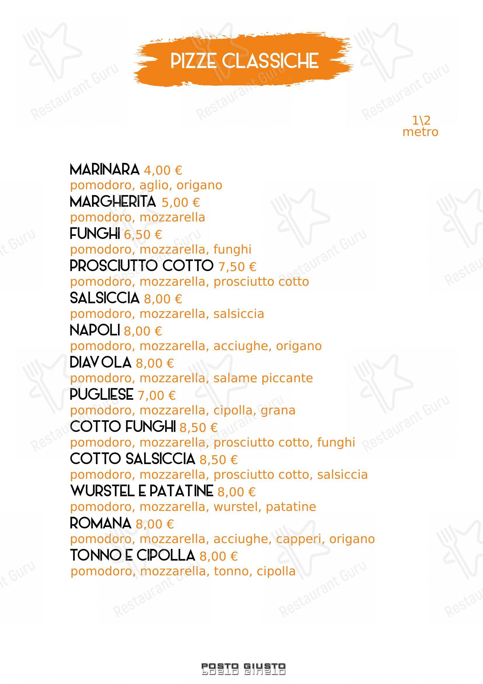 Menu bar per Pizzeria Posto Giusto pizzeria