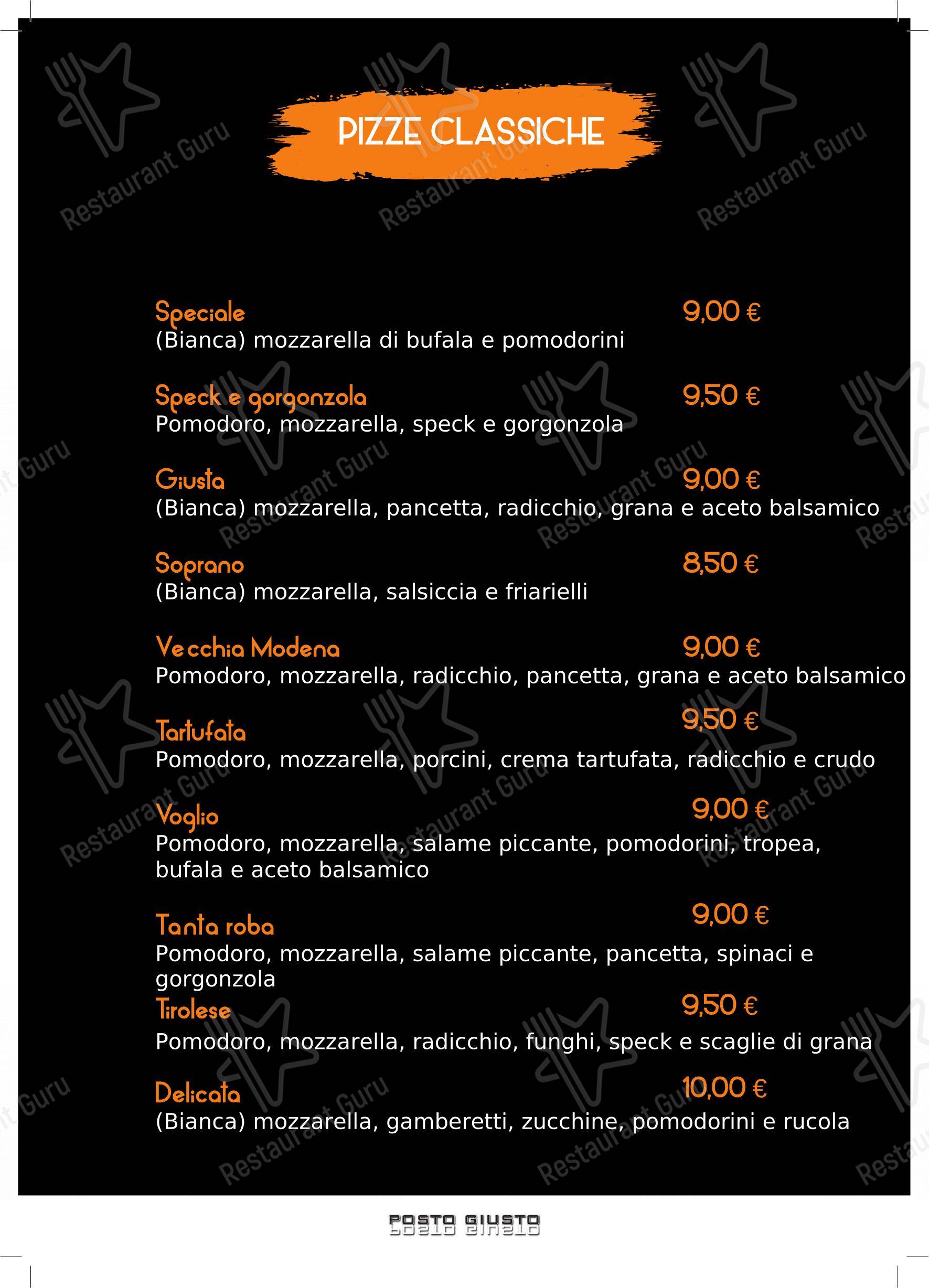 Pizzeria Posto Giusto in Castelnuovo Rangone - Menu