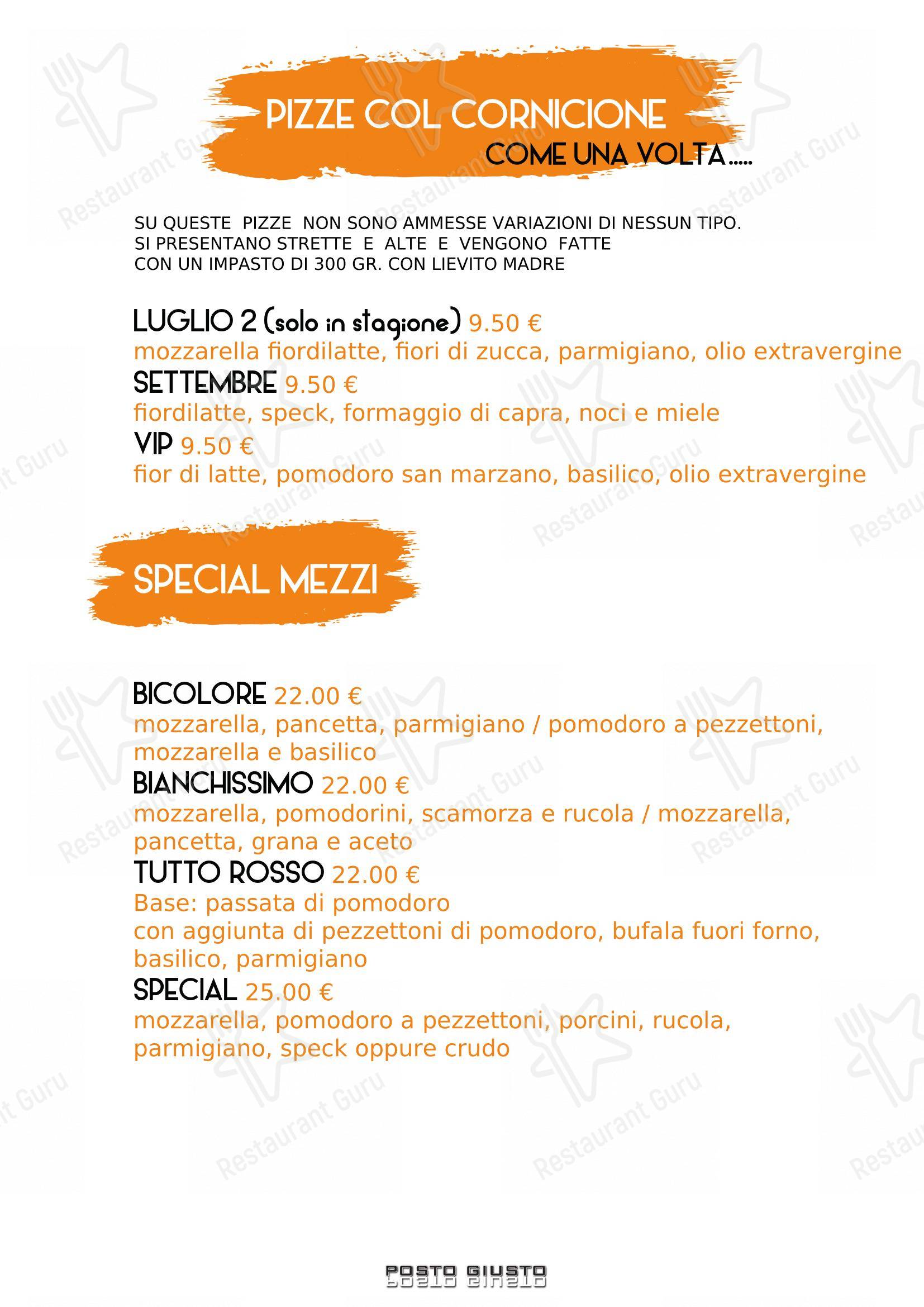 Pizzeria Posto Giusto in Castelnuovo Rangone - Menu bar