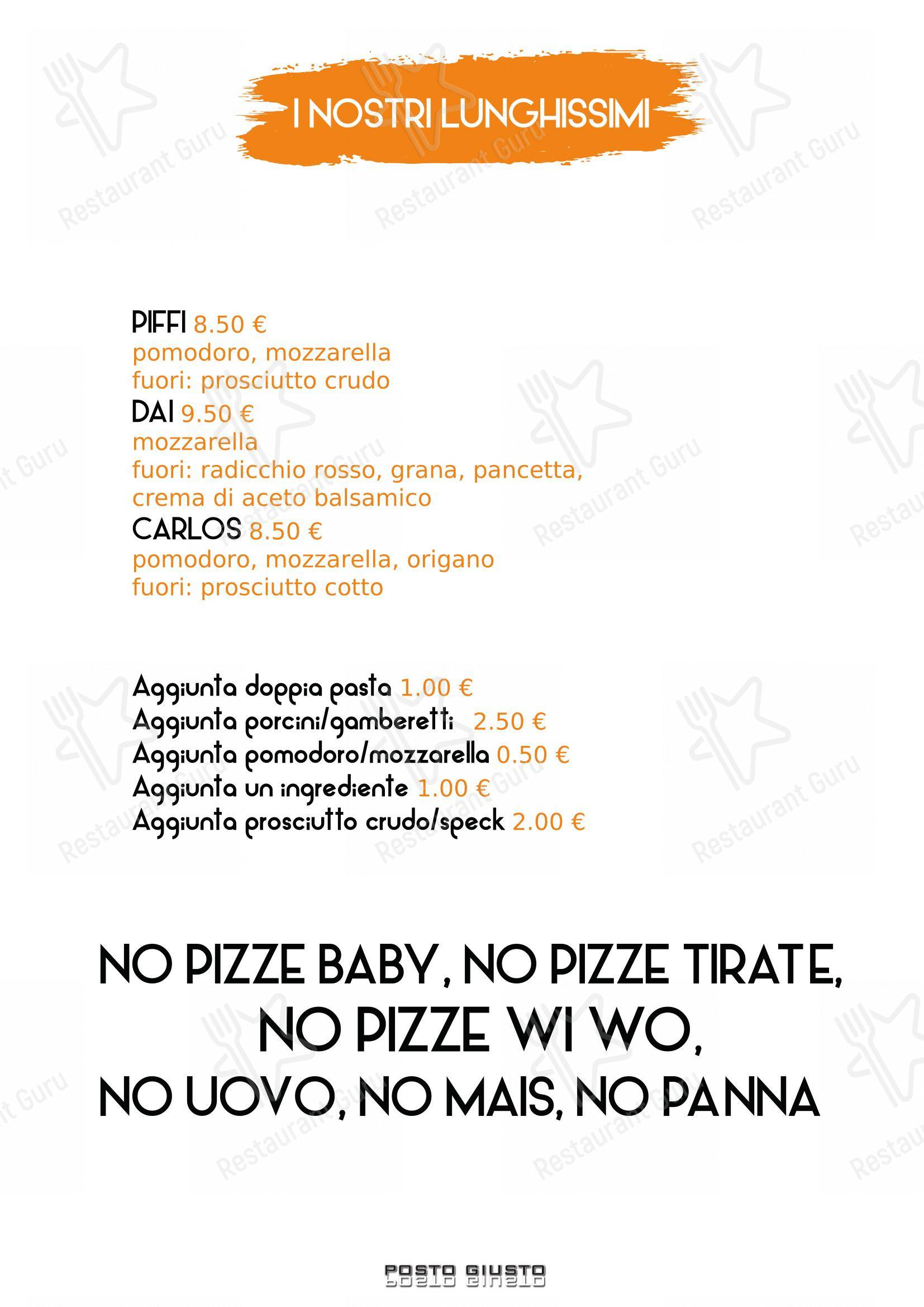 Menu di Pizzeria Posto Giusto - Menu bar