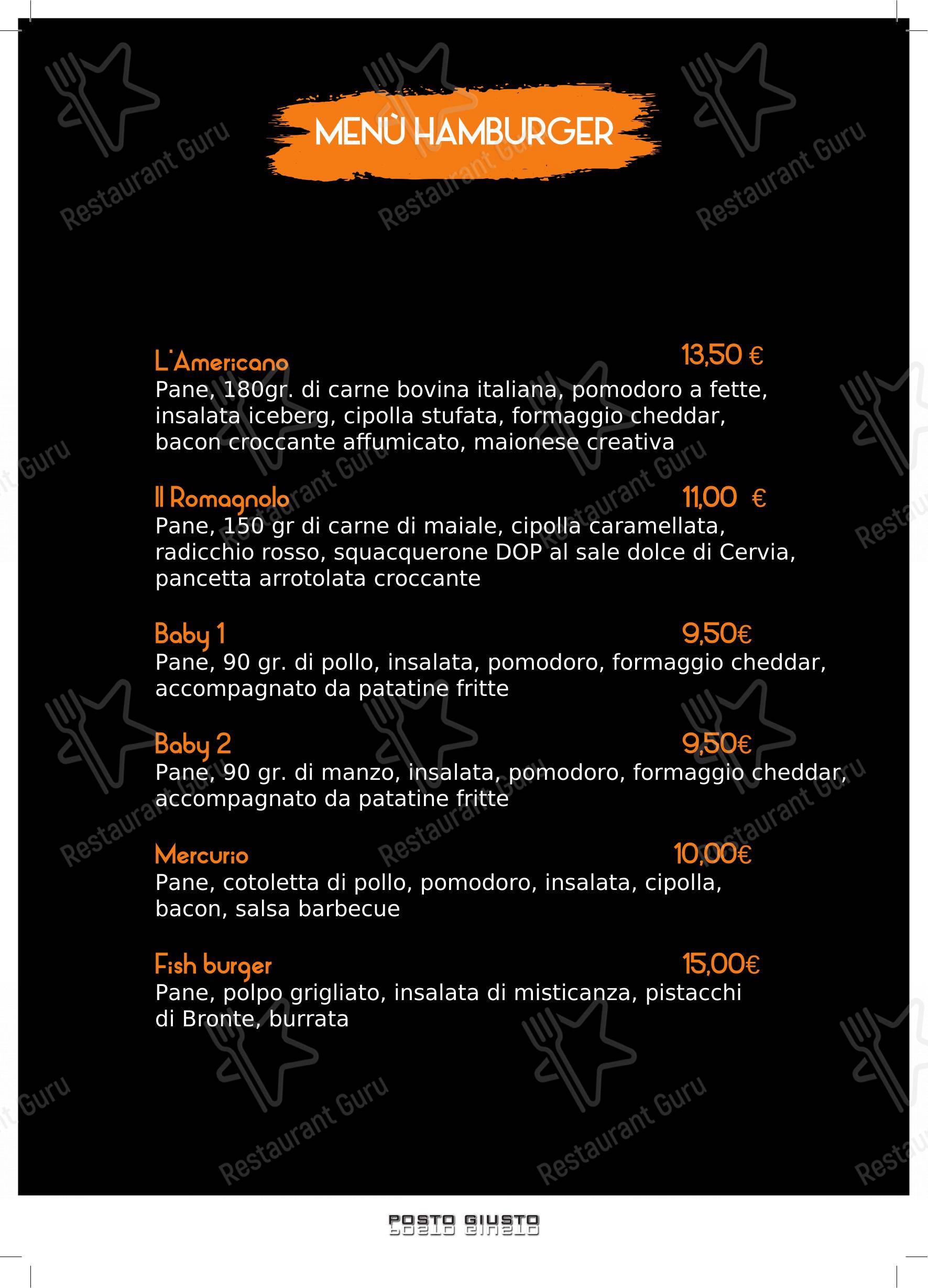Menu di Pizzeria Posto Giusto - Menu