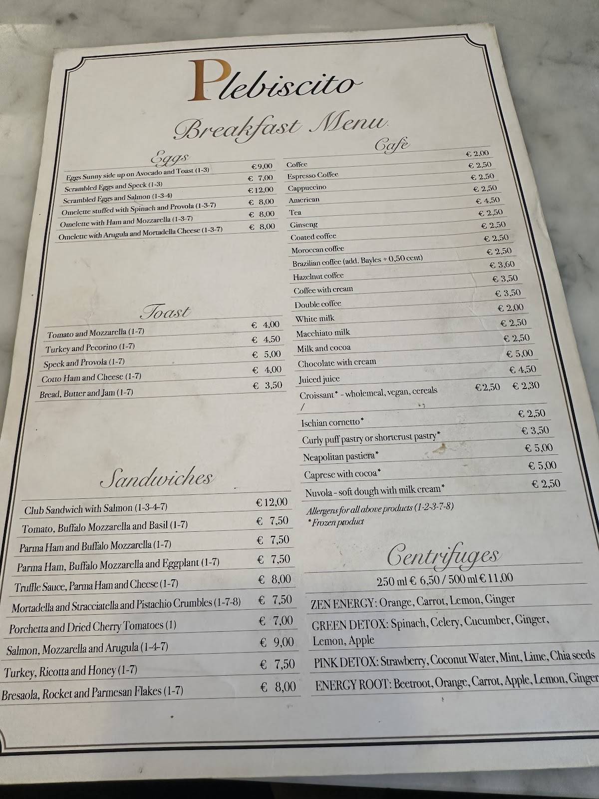 Menu di Ristorante Plebiscito 