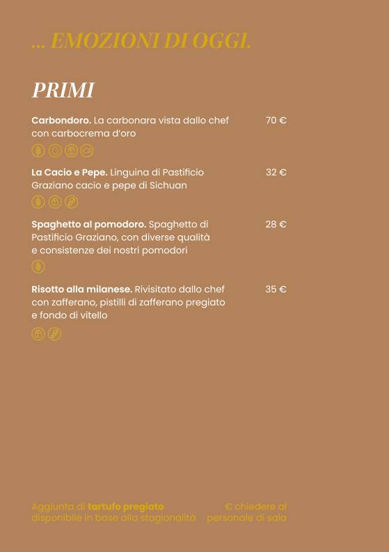 Menu di Ristorante Procaccini Milano 