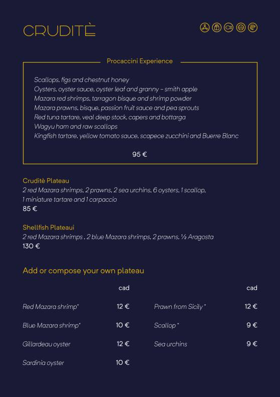 Menu di Ristorante Procaccini Milano 