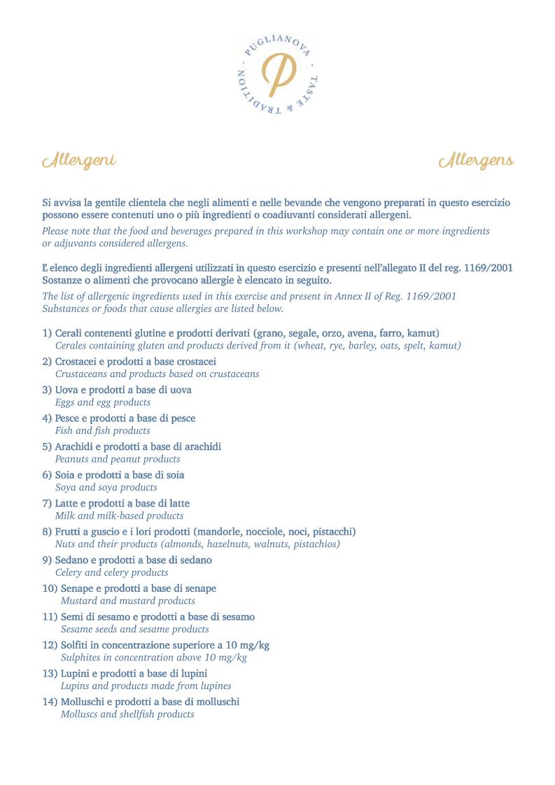 Menu di Ristorante Puglianova 