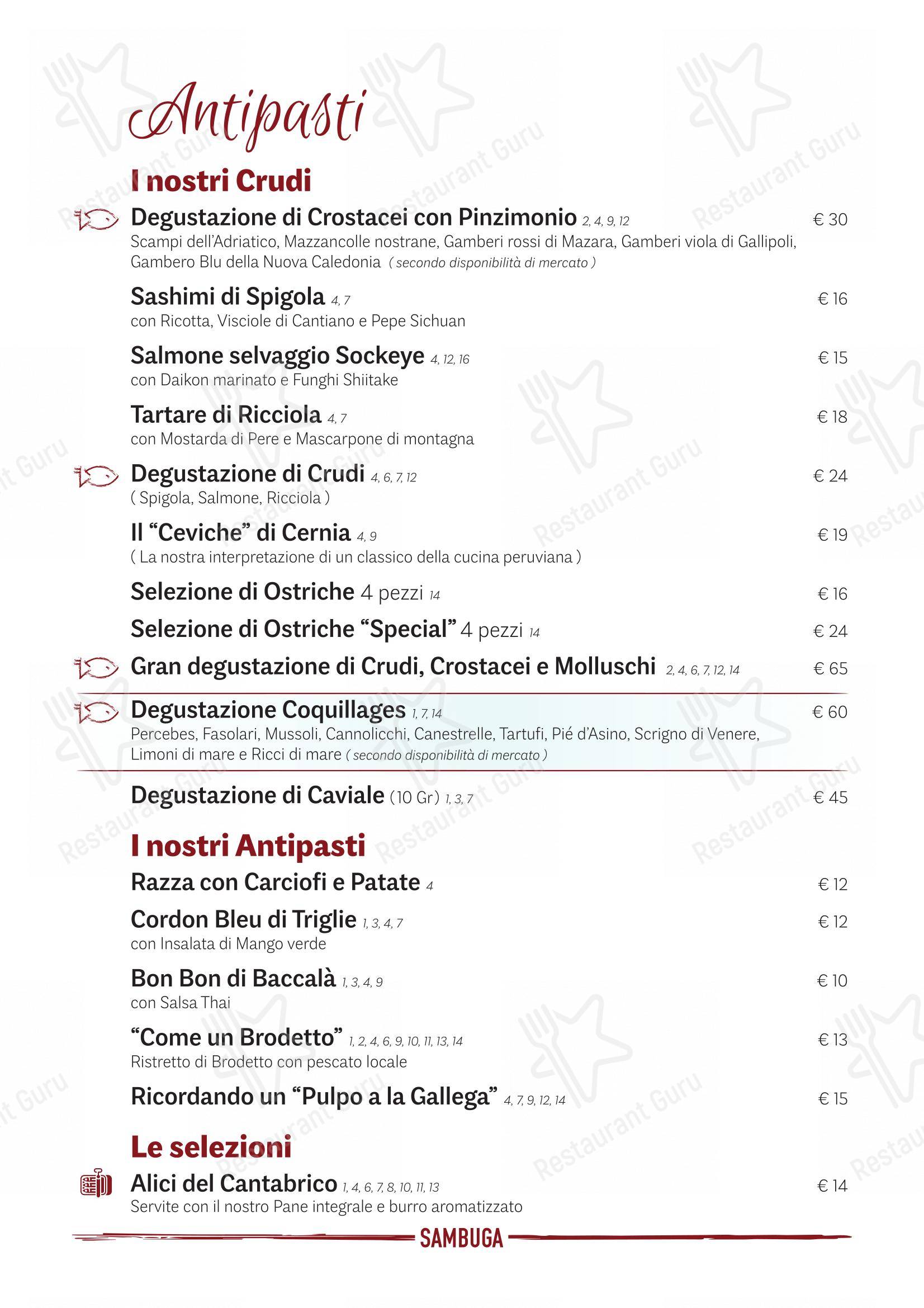 Ristorante Sambuga in Fano - Menu bar
