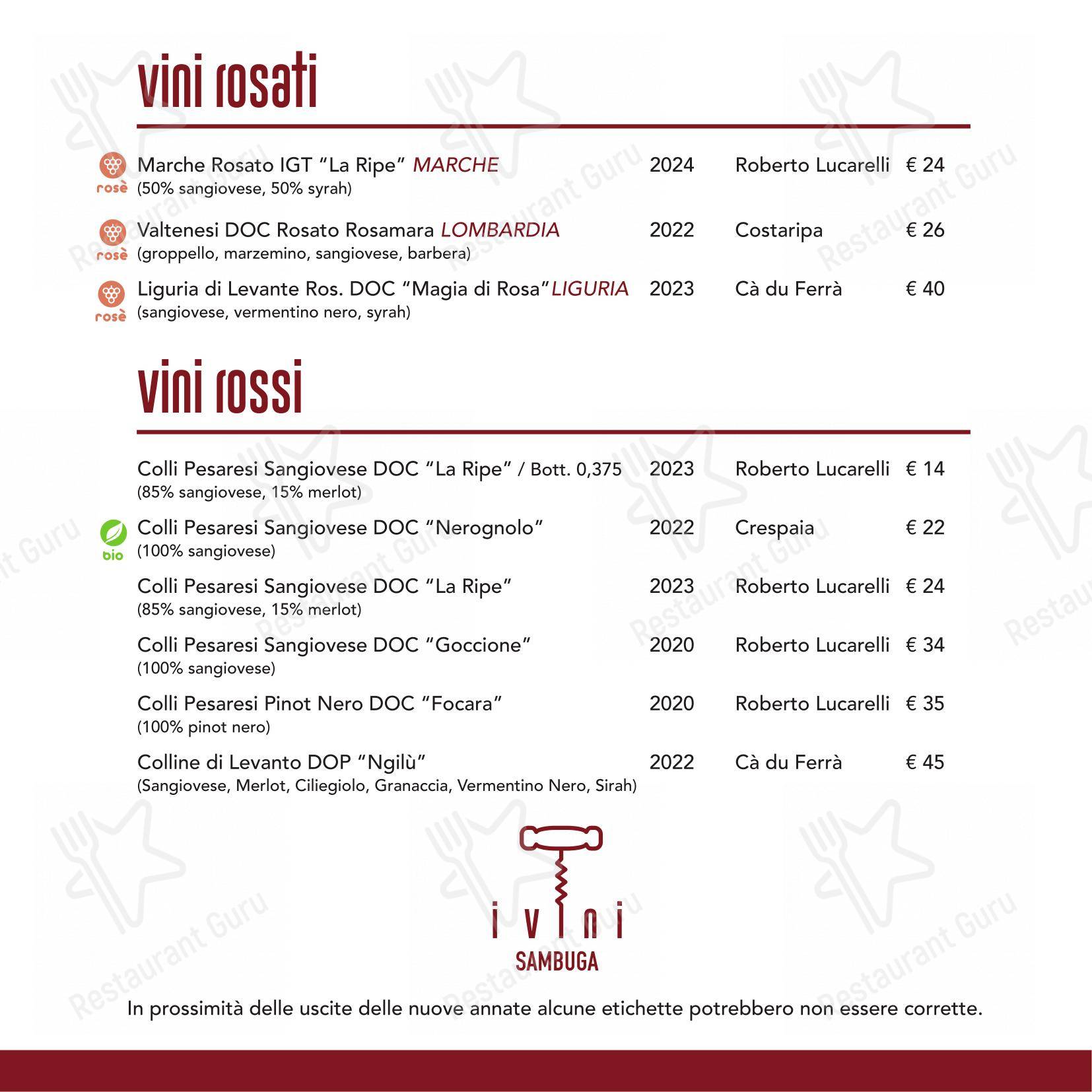 Menu per Ristorante Sambuga in Fano