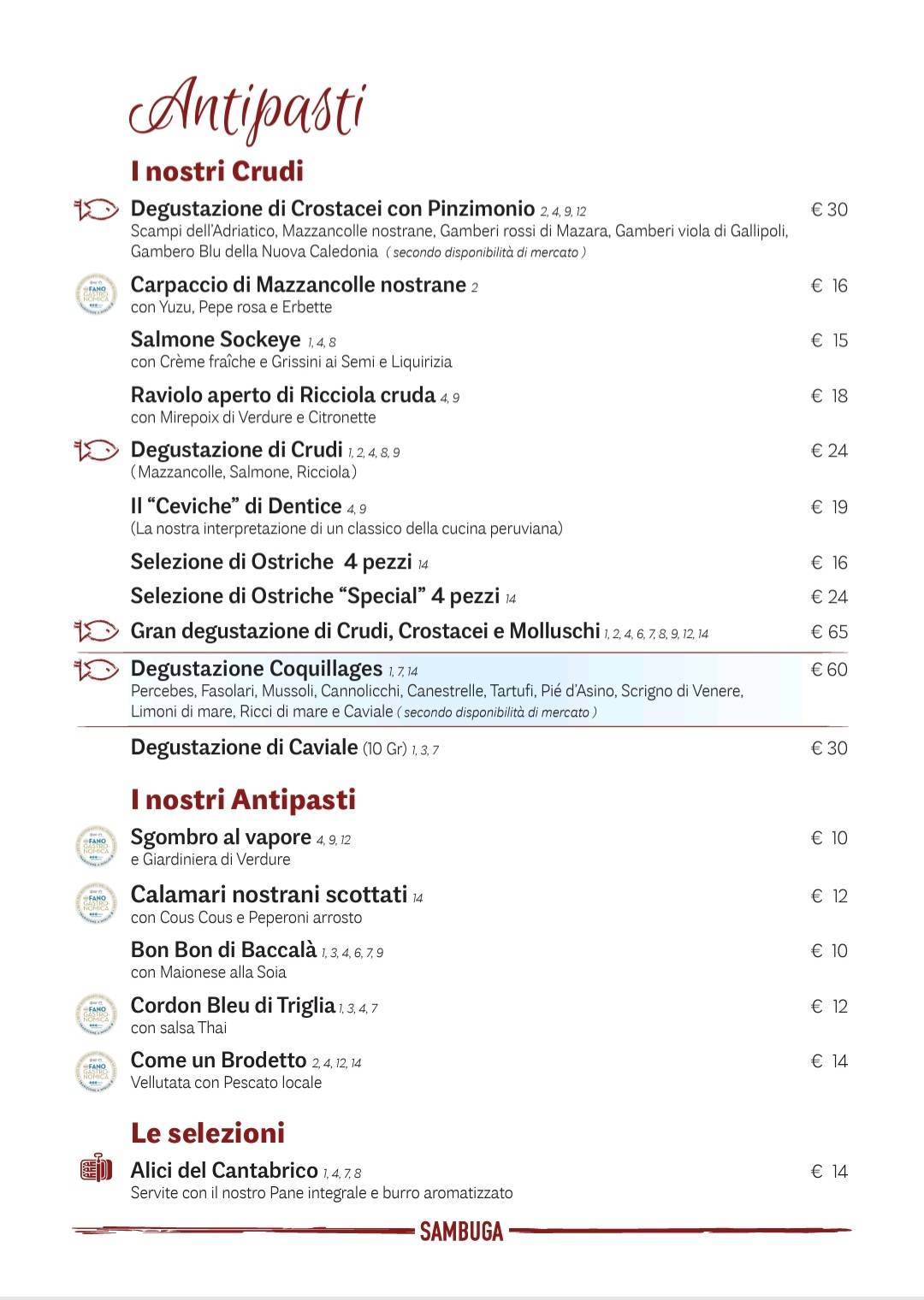 Menu di Ristorante Sambuga 
