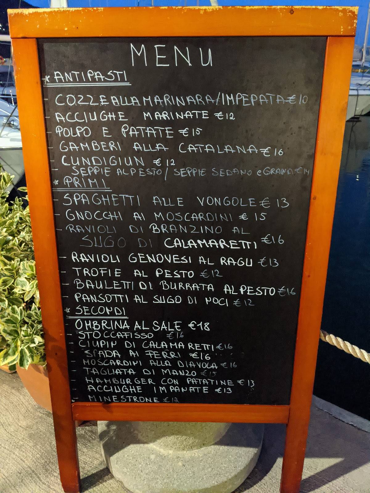 Menu di Ristorante Sins 