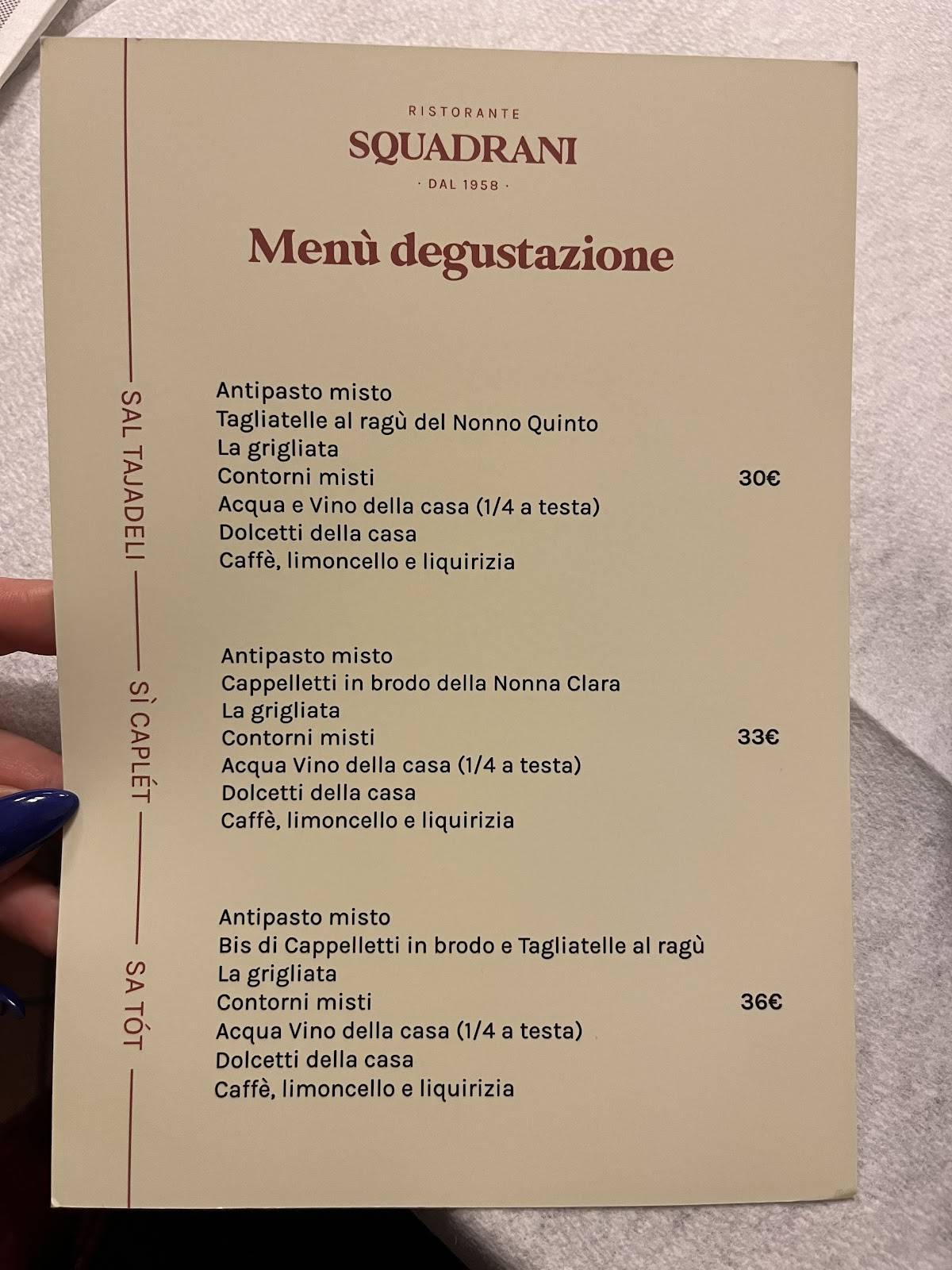 Menu di Ristorante Squadrani 