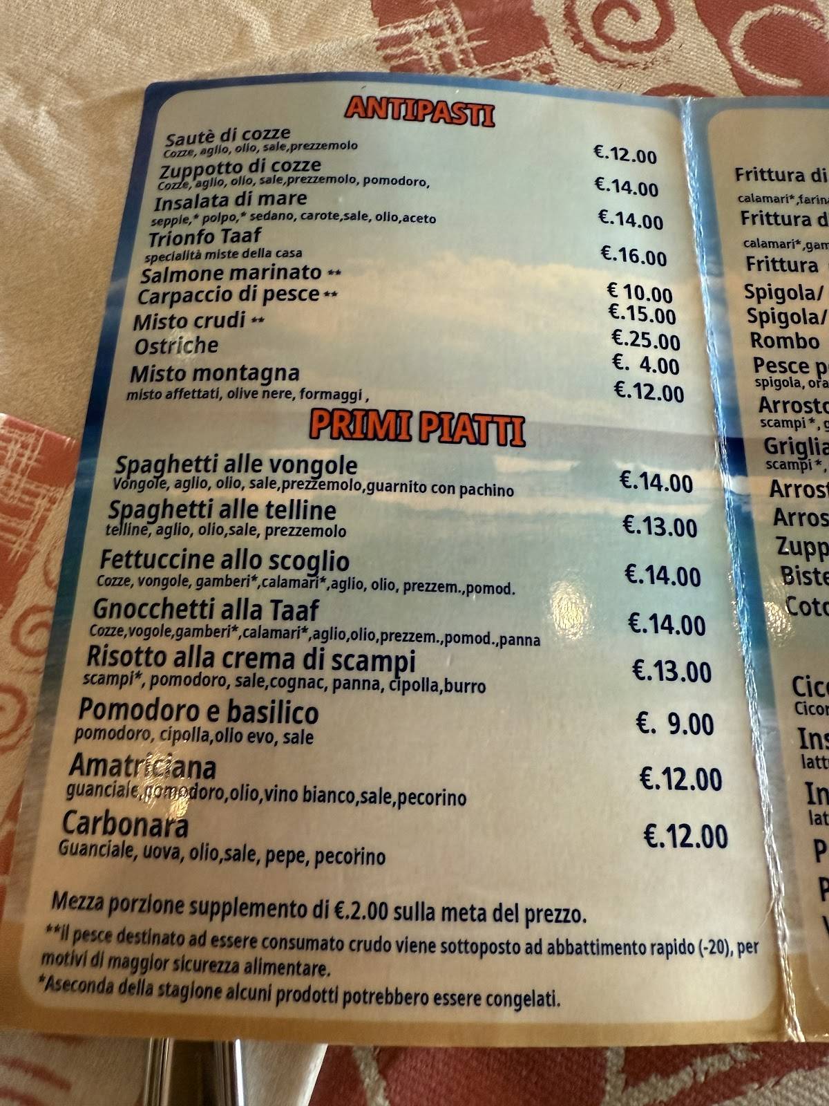 Menu di Ristorante TAAF 