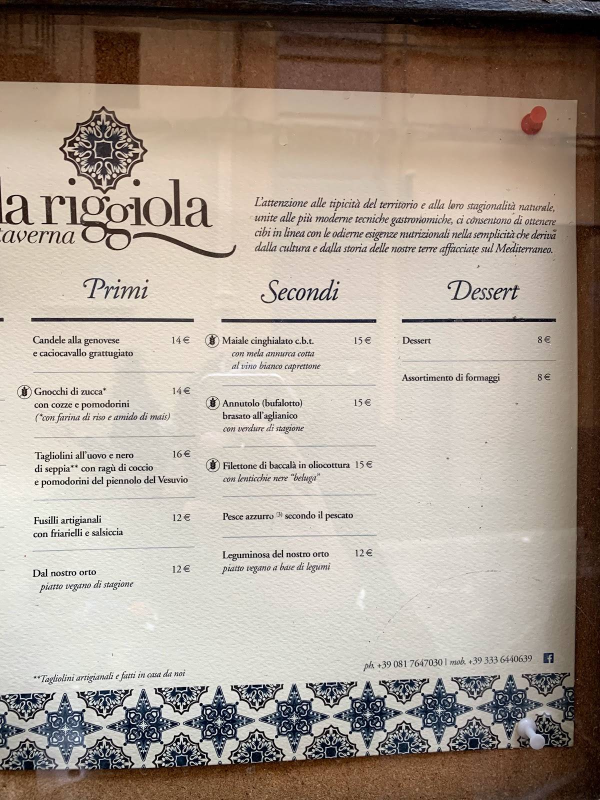 Menu di Ristorante Gourmet Taverna La Riggiola 