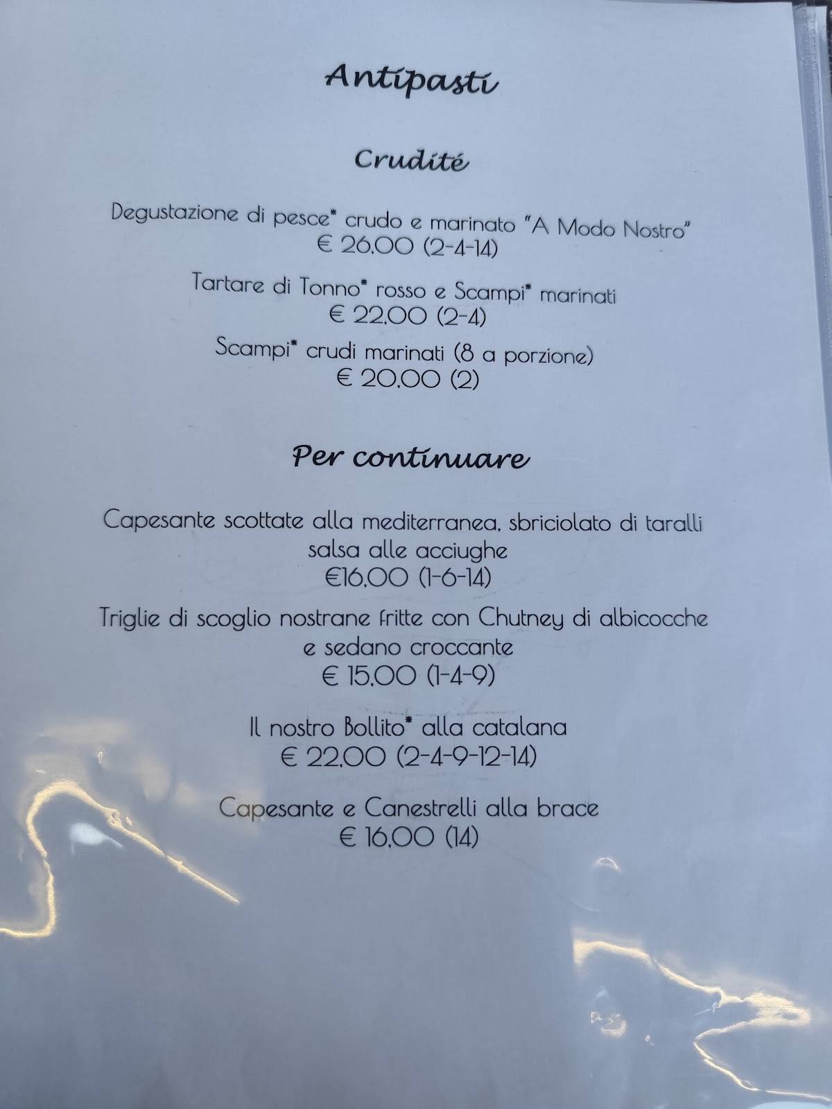 Menu di Ristorante a Modo Nostro 