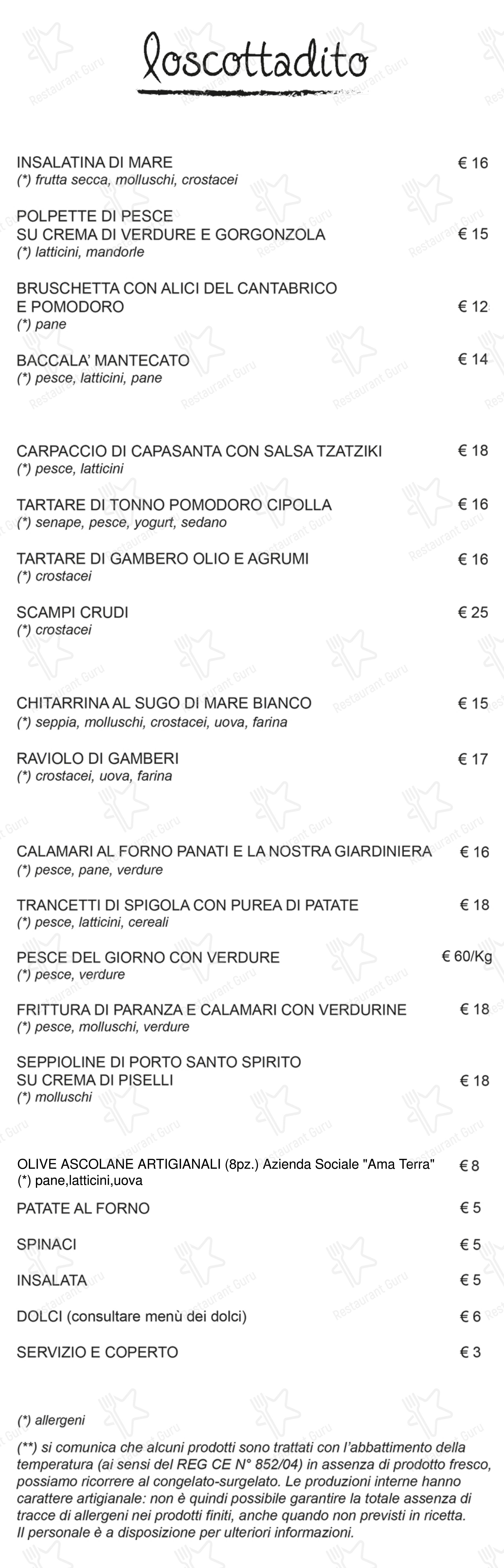 Menu di Ristorantino Loscottadito Numana - Menu bar