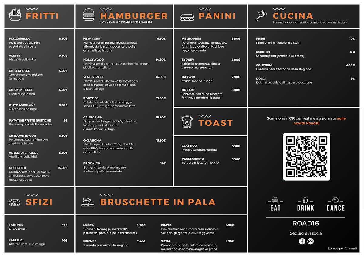 Menu di Road 16 Risto Caffè 