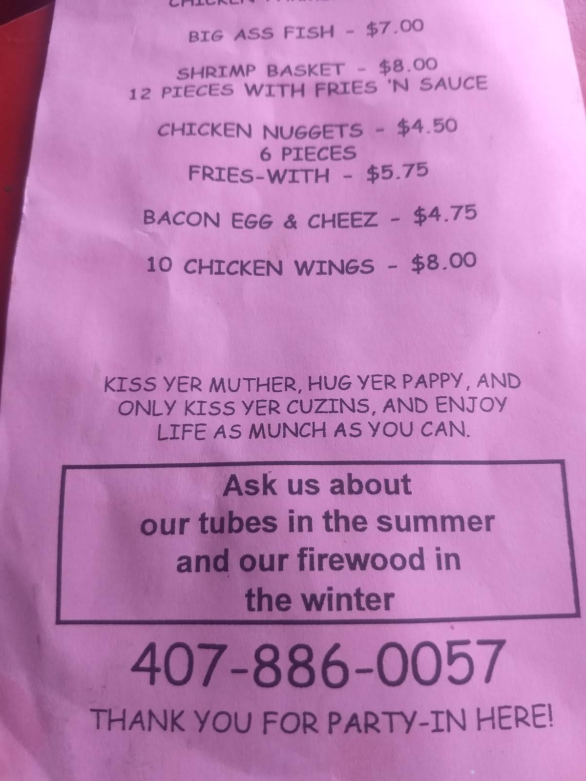 Menu at Rock Springs Bar & Grill, Apopka