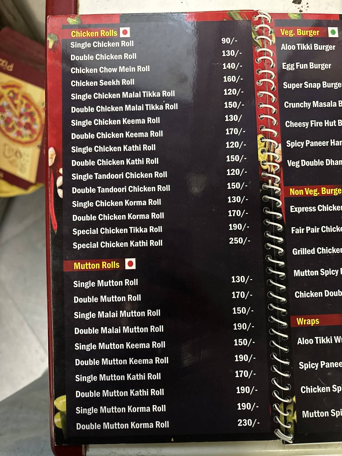 Roll Express menu