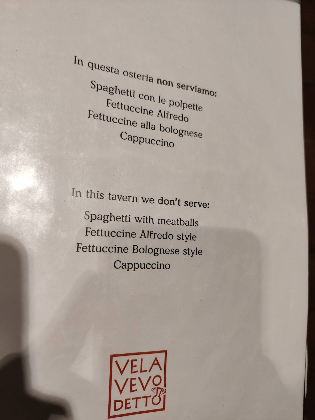Menu di Flavio al Velavevodetto - Testaccio 