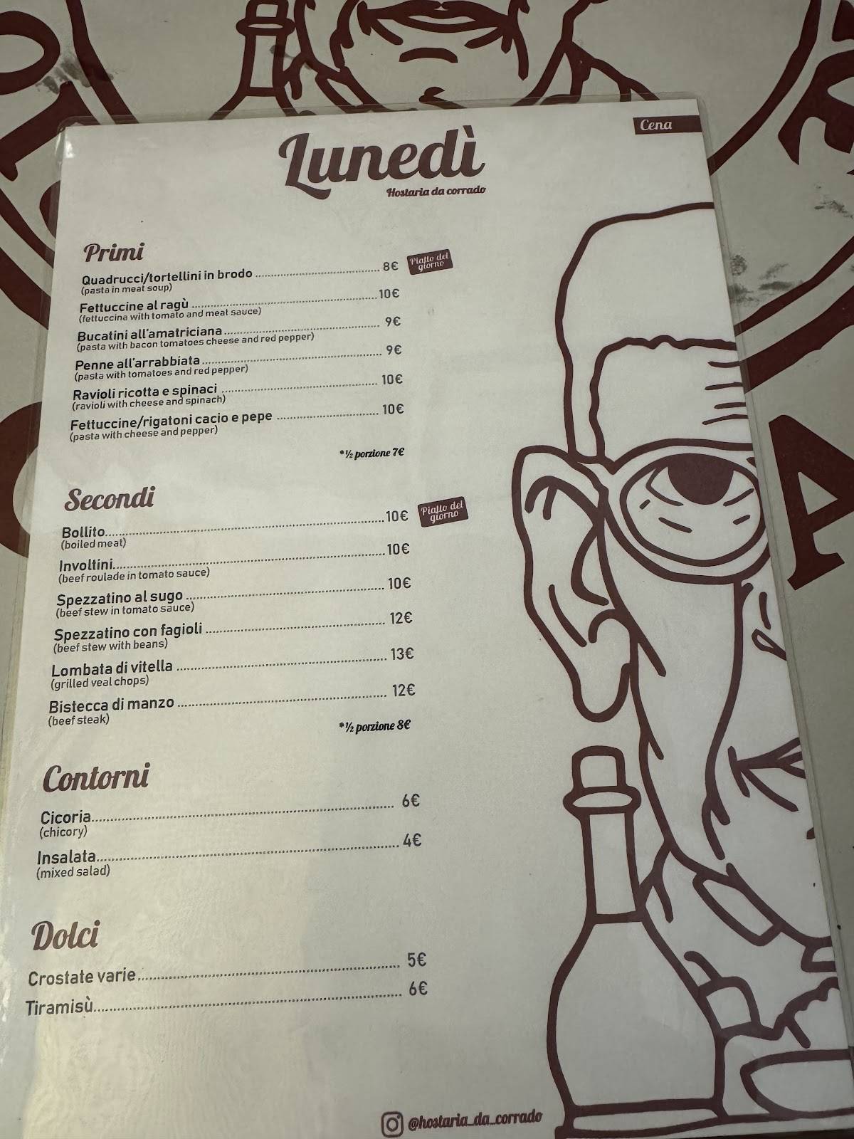 Menu de Hostaria Da Corrado