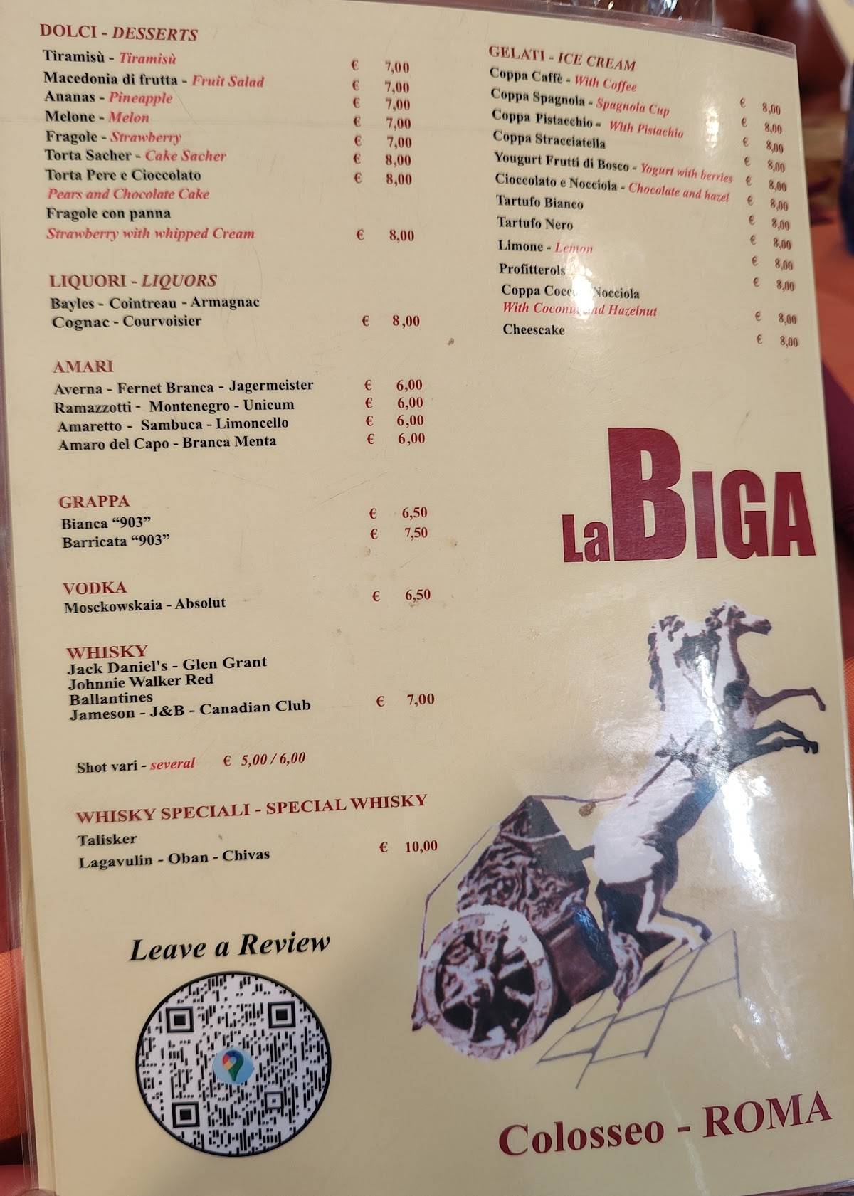 Menu di La Biga Wine Food 