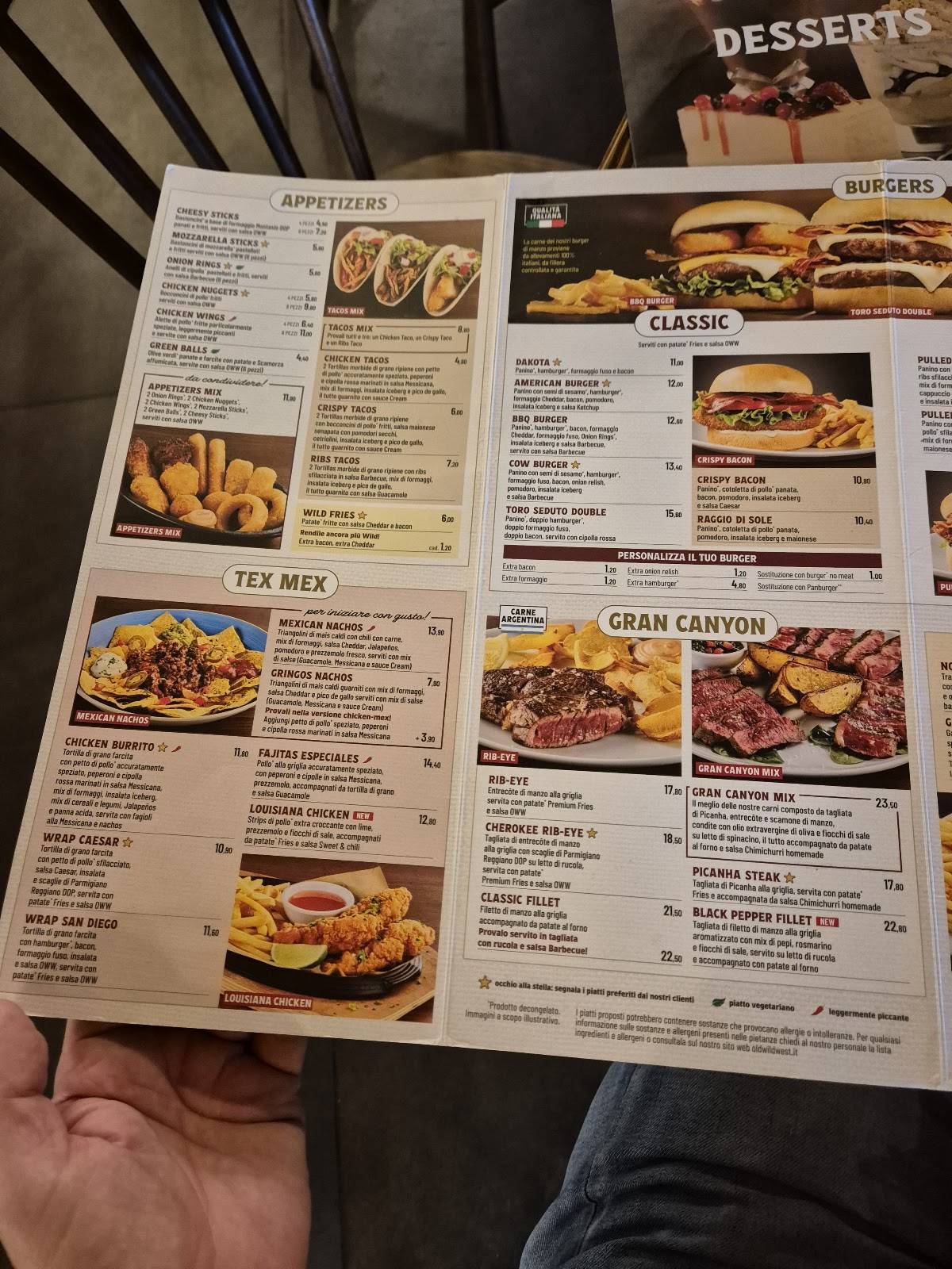 Menu di Old Wild West | The Village Parco de' Medici 