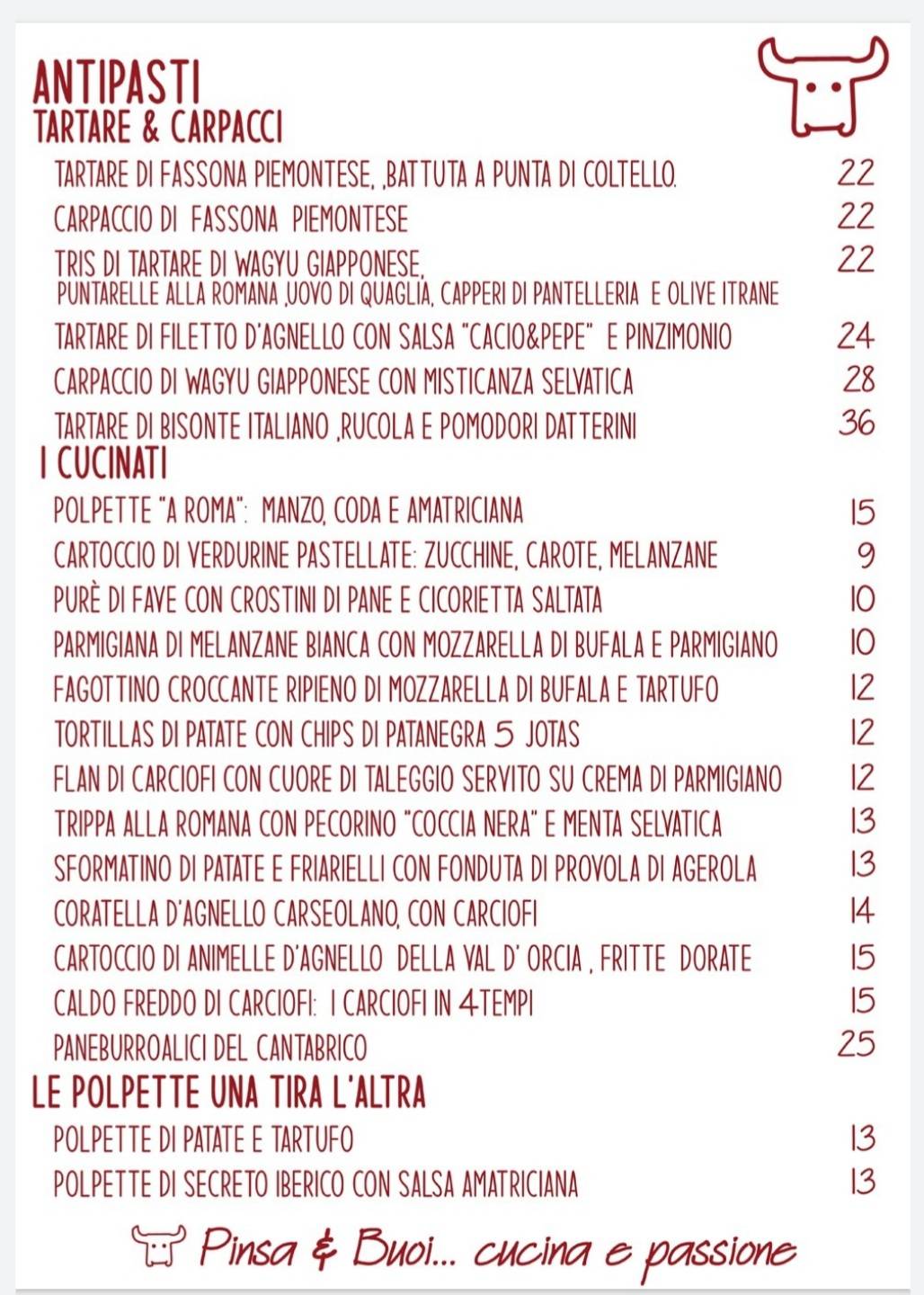 Menu di Pinsa e buoi dei...Parioli 