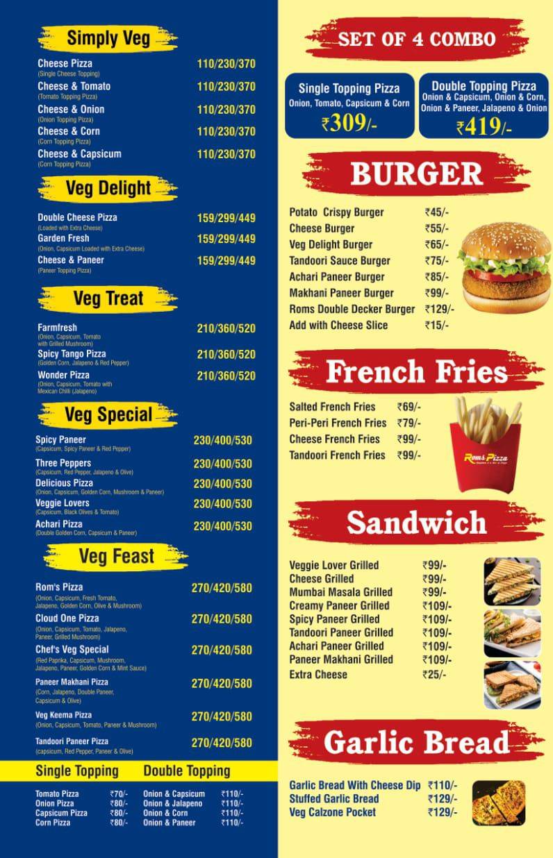 Roms Pizza sanjay nagar menu
