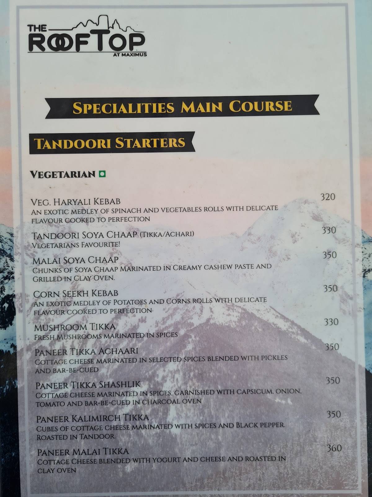 Rooftop Restaurant Maximus Mall menu