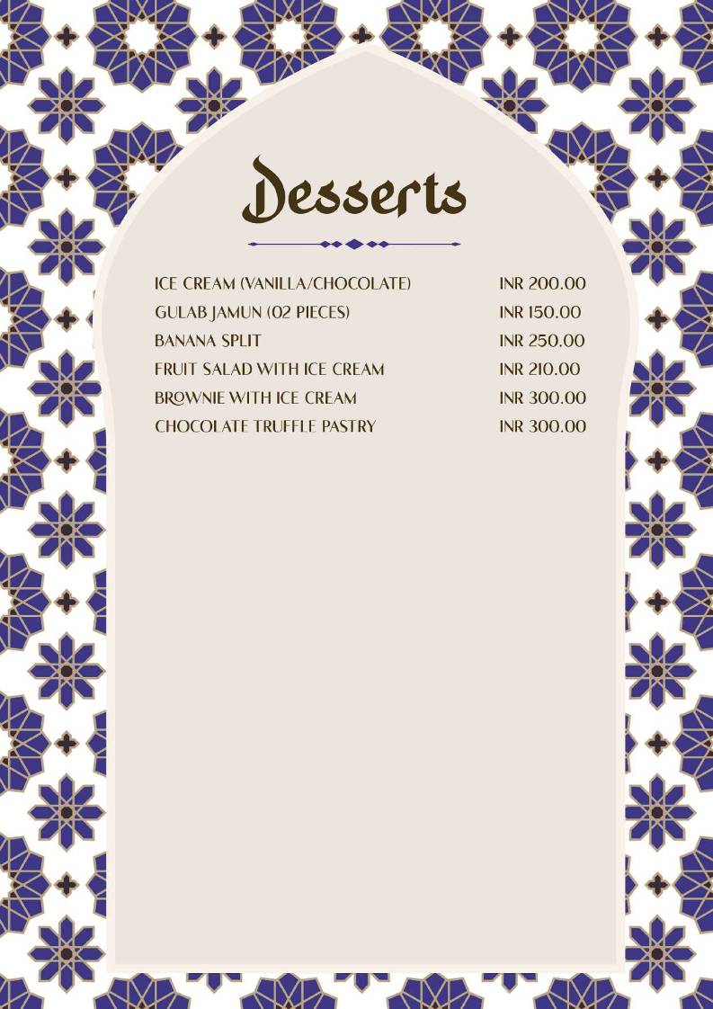 Rooftop Restaurant- Taj Jharokha menu